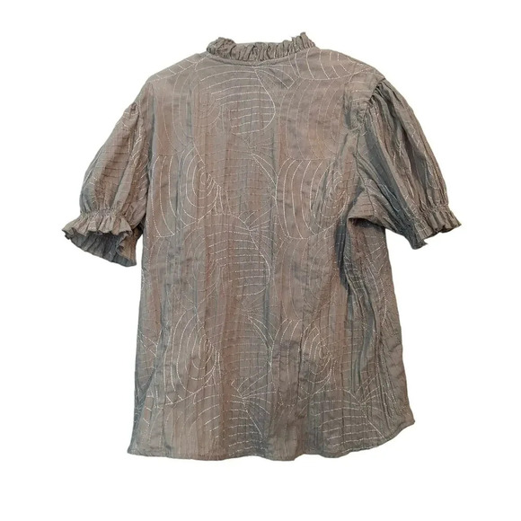 Mac Dougal & Houston Womens Button-Up Top 2X Gray Cotton Puff Sleeves Y2K - Picture 2 of 7